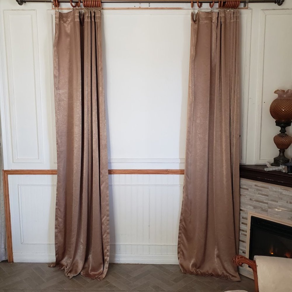Satin Curtain Panels 2 pc Rod Pocket 110W x 83L Rich Gold Shine